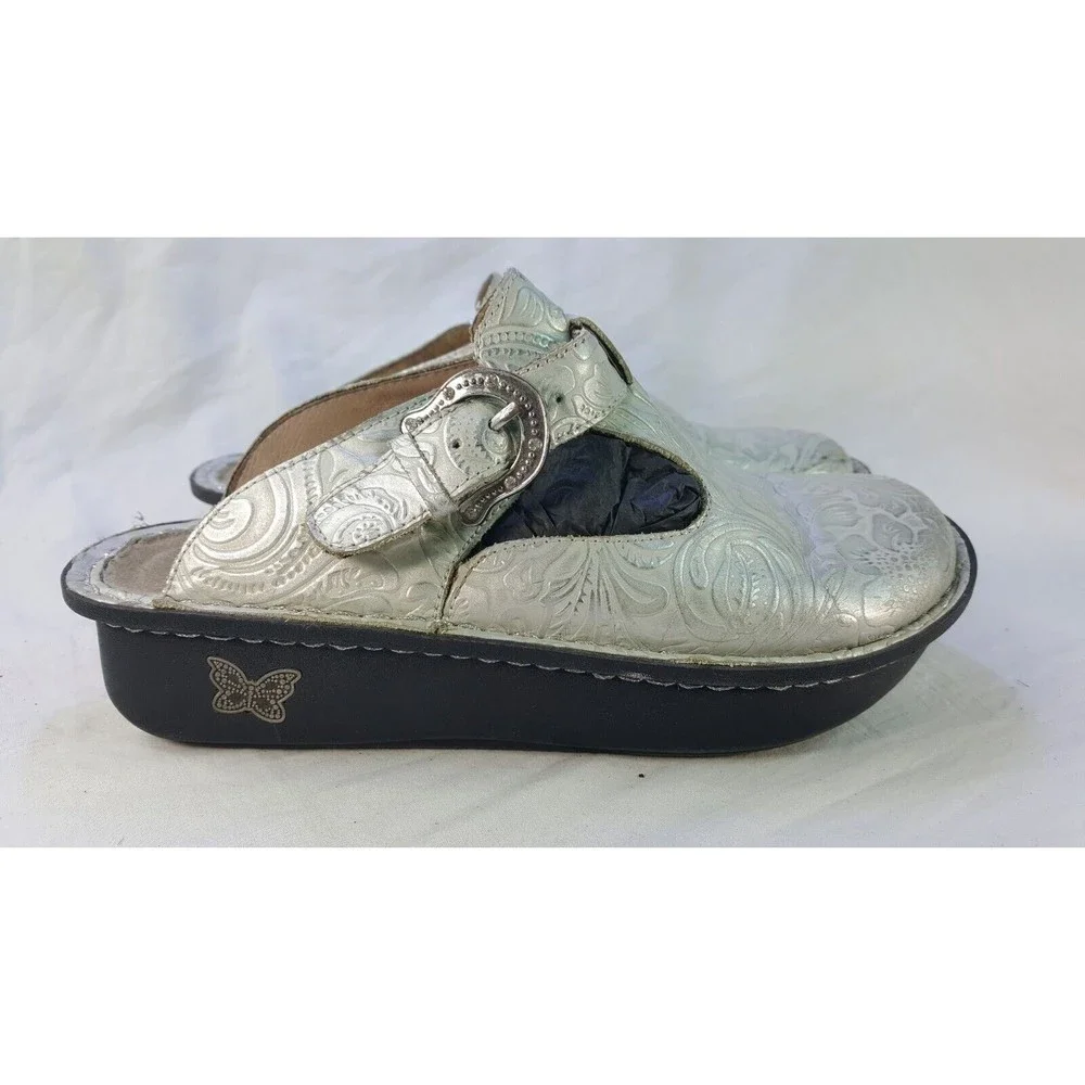 Algeria Women's Silver Creme Leather Mule Clogs  Shoes Size 36/5.5-6 US, - Picture 2 of 7